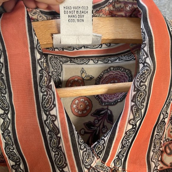 Nicola Blouse Women Medium Pink Black Beige Sheer Boho Button up flowers western - Picture 8 of 11